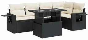 3326477 vidaXL Set mobilier de grădină cu perne, 6 piese, negru, poliratan