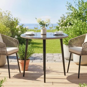 Outsunny Masă de luat masa pentru grădină cu blat din sticlă securizată cu margine din ratan cadru din oțel 80x80x74 cm gri | Aosom Romania