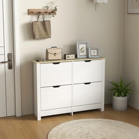 HOMCOM Dulap pentru pantofi 16 perechi, dulap îngust pentru pantofi cu 4 sertare rabatabile și rafturi reglabile, stil modern, pentru hol, intrare, 105 x 26 x 80 cm, alb și stejar | Aosom Romania