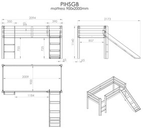 PINO PAT SEMI-INALT cu slide, perdea și 3 buzunare Princess.