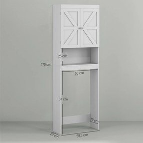 HOMCOM Dulap de depozitare deasupra toaletelor, dulap de baie cu 2 uși raft 58,5L x 23l x 170H cm alb | Aosom Romania