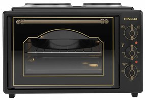 Mic Finlux FMC-9705GB, 1600W, 45 l, Două arzătoare, Ușă din sticlă, Închidere lină, Design retro, Negru