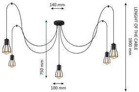 Lustră pe cablu TUBE 5xE27/15W/230V negru