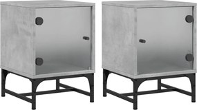 vidaXL Noptiere cu uși din sticlă, 2 buc., gri beton, 35x37x50 cm