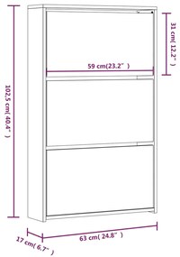 Pantofar cu oglinda, 3 niveluri, Gri sonoma, 63x17x102,5 cm 1, sonoma gri, 63 x 17 x 102.5 cm