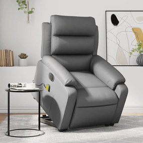 vidaXL Fotoliu masaj rabatabil electric cu ridicare, gri, piele eco