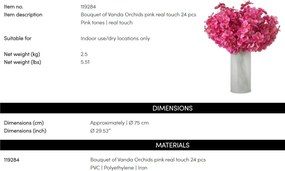 Buchet artificial LUX din 24 fire orhidee roz, Vanda Orchids