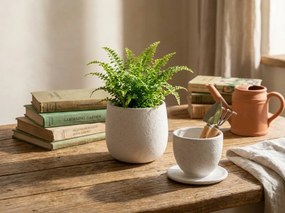 Set ceramic in doua piese, ceasca si recipient NEST 10 cm, alb