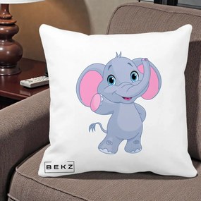 Perna Decorativa Pui de Elefant Kawaii, 40x40 cm, Alba Mata, Husa Detasabila, Perna Inclusa, BEKZ®