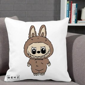 Perna Personalizata Labubu Maro Natural Solo, 40x40 cm, Alba Mata, Husa Detasabila, Perna Inclusa, BEKZ®