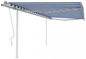 Copertină retractabilă manual, cu stâlpi, albastru&alb 4,5x3 m