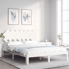 3193732 vidaXL Cadru de pat cu tăblie, alb, king size, lemn masiv