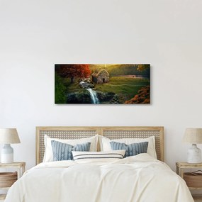 Tablou cu căbănuță în peisaj de poveste (120x50 cm)
