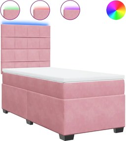 vidaXL Pat box spring cu saltea, roz, 100x200 cm, catifea