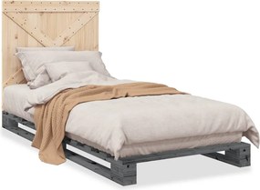 vidaXL Cadru de pat cu tăblie, gri, 90x200 cm, lemn masiv de pin