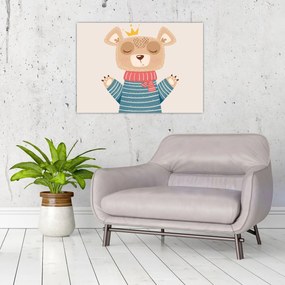 Tablou - Bej ursuleț de pluș cu coroană (70x50 cm)