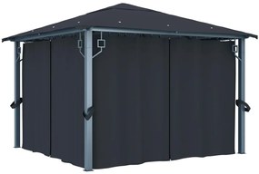 Pavilion cu perdele &amp; siruri lumini LED antracit 3x3 m aluminiu