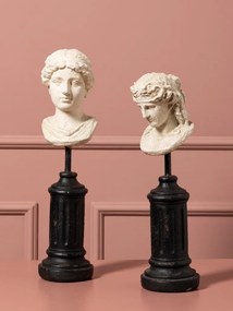 Sculptură decorativă bust antic de femeie din rășină, natur, pe piedestal din lemn, finisaj antichizat, 35,5 x 9 x 10,5 cm, „Lucretia”