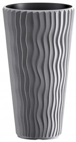 Ghiveci decorativ de flori, Prosperplast, Sandy, rotund, inalt, argintiu, 40x71 cm