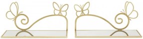 Set 2 noptiere cu oglinda aurii din metal, 41,5x18x21 cm, Butterfly Mauro Ferretti