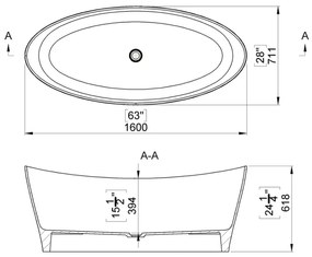 Cada baie freestanding ovala, compozit, 160 x 71 cm, Cast Marble Poros