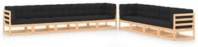 Set mobilier de gradina perne antracit 9 piese lemn masiv pin Maro si negru, 1, Da
