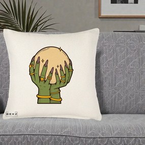Perna Decorativa Halloween Maini Vrajitoare cu Glob de Cristal, 40x40 cm, Crem Reliefat, Husa Detasabila, Perna Inclusa, BEKZ®