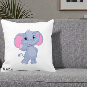 Perna Decorativa Pui de Elefant Kawaii, 40x40 cm, Alba Mata, Husa Detasabila, Perna Inclusa, BEKZ®