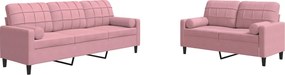 vidaXL Set canapele cu perne/rulouri, 2 piese, roz, catifea