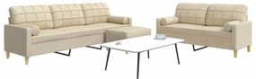 vidaXL Set canapele cu taburet și perne, 3 piese, crem, textil