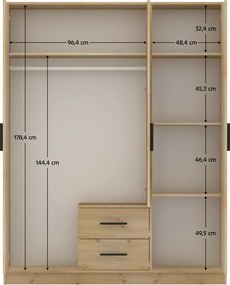Dulap, cu trei uşi, stejar artisan, BENA 4
