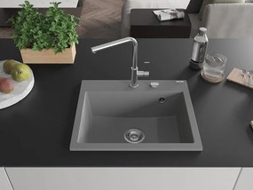 Mexen Oscar chiuvetă de bucătărie din granit cu 1 cuvă 580 x 490 mm, gri, sifon crom - 6519581000-71