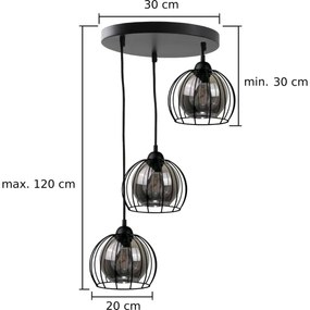 Lustră pe cablu SOLO BLACK 3xE27/60W/230V d. 30 cm