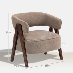 HOMCOM Fotoliu de salon din material bouclé, scaun căptușit, șezut larg, spătar ergonomic, 70 x 64 x 71 cm, maro | Aosom Romania