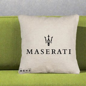 Perna Personalizata cu emblema Maserati, 40x40 cm, Bej Canapea, Husa Detasabila, Perna Inclusa, BEKZ®