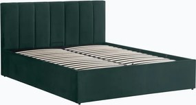 Pat tapitat Frisco, 160x200 cm, somiera rabatabila, spatiu depozitare, verde inchis