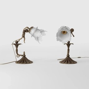 Veioza din alama cu abajur din sticla Putti