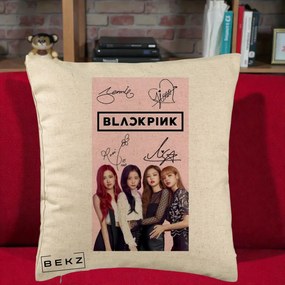 Perna Personalizata K-pop BLACKPINK Semnaturi si Foto, 40x40 cm, Bej, Husa Detasabila, Perna Inclusa, BEKZ®