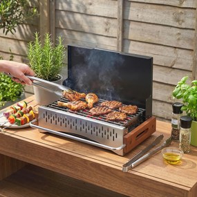 Outsunny Grătar Portabil cu Cărbune, Tava Detașabilă, din Oțel Inoxidabil și Metal, 50,5x34x33 cm, Negru | Aosom Romania