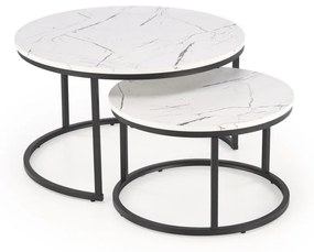 Set 2 mese de cafea Java marmura alba/negru