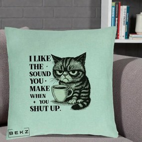 Perna Decorativa I Like the Sound You Make Pisica, 40x40 cm, Verde Menta, Husa Detasabila, Perna Inclusa, BEKZ®