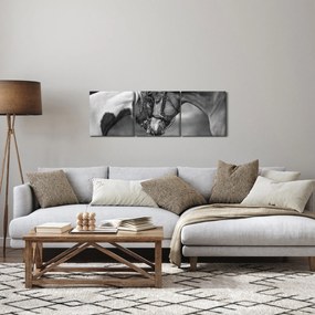 Tablou - Cai îndrăgostiți,alb-negru (cu ceas) (90x30 cm)