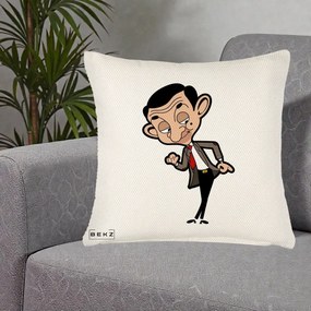 Perna Personalizata Mr. Bean Caricatura, 40x40 cm, Crem Reliefat, Husa Detasabila, Perna Inclusa, BEKZ®