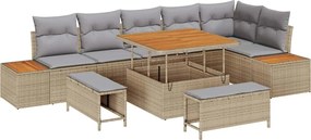 vidaXL Set de canapele pentru grădină cu pernă 9 pcs Bej Rattan poli