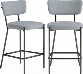 HOMCOM Set de 2 Scaune de Bar cu Spătar și Tapițate, Scaune Înalte din Material Textil cu Bară pentru Sprijinirea Picioarelor și Structură Metalică, Ușor de Asamblat, Gri Deschis | Aosom Romania