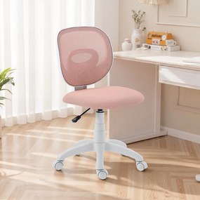 HOMCOM Scaun de Birou Ergonomic Rotativ din Material Tip Plasă Respirabil Fără Brațe, Înălțime Reglabilă, Roz | Aosom Romania