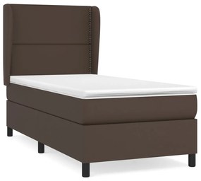 3128958 vidaXL Pat box spring cu saltea, maro, 100x200 cm, piele ecologică
