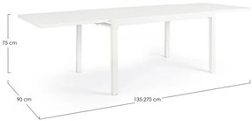 Masa extensibila, din aluminiu, alba, 135/270x90 cm, Pelagius, Bizzotto