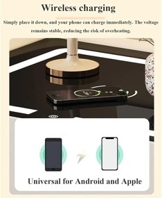 RESIGILAT- Noptieră inteligentă multifuncțională, sertar tip seif cu blocare cu parolă, încărcare Wireless, difuzor Bluetooth, iluminare LED touch în 3 culori, Alb