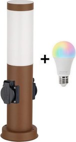 BRILAGI - Lampă LED RGBW de exterior cu 2 prize, 1xE27/12W/230V, 40 cm, IP44, maro